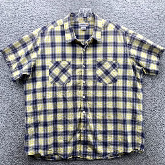 Carhartt Shirt Adult Size 2XL Yellow Plaid Relaxed Fit Short Sleeve Dungaree Men - Picture 2 of 13